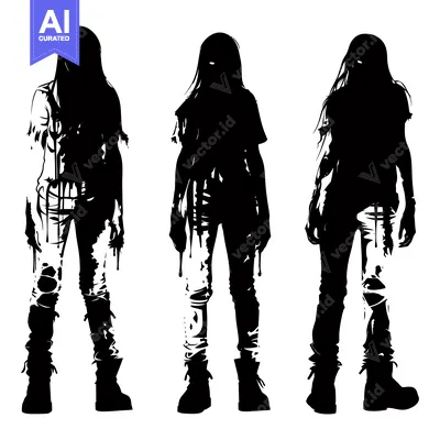 Popular premium asset: Three Silhouettes of Female Figures in Ripped Clothing and Boots