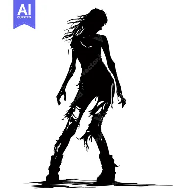 Silhouette of a Woman with Torn Clothing and Wavy Hair