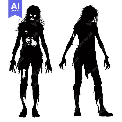 Silhouette of a Decayed Female Zombie in Two Poses