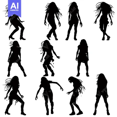 Silhouettes of Female Zombies in Various Poses