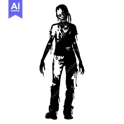 Black and White Illustration of a Decaying Zombie