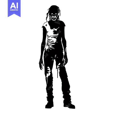 Black and White Silhouette of a Female Zombie