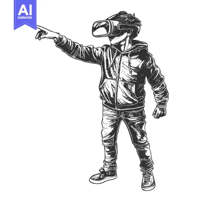 A Person Wearing a VR Headset and Pointing With Their Right Hand