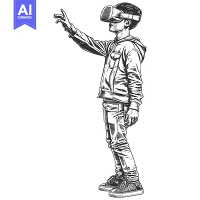 Aset desain premium: A Hand-Drawn Illustration of a Person Wearing Virtual Reality Glasses
