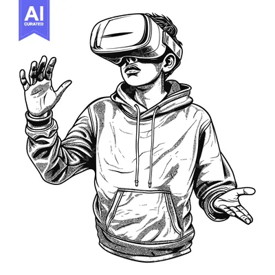A Person Wearing a VR Headset and Reaching Out with Their Hand