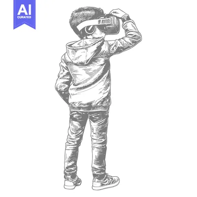 Aset desain premium: Boy Experiencing Virtual Reality Wearing a VR Headset