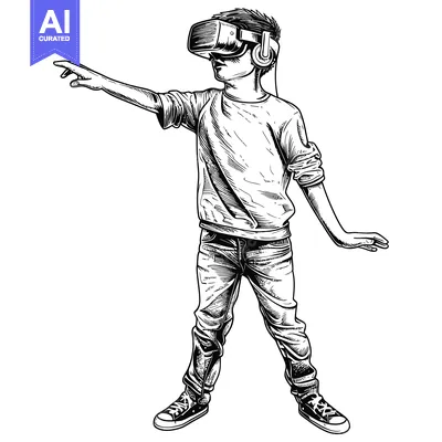 A Young Person Wearing a Virtual Reality Headset and Reaching Out with