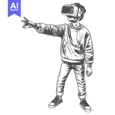 Premium design asset: Young Person Wearing VR Headset and Interacting with Virtual World