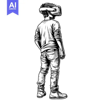 Aset premium populer: A Man Wearing a VR Headset, Facing Away, with His Arms Crossed