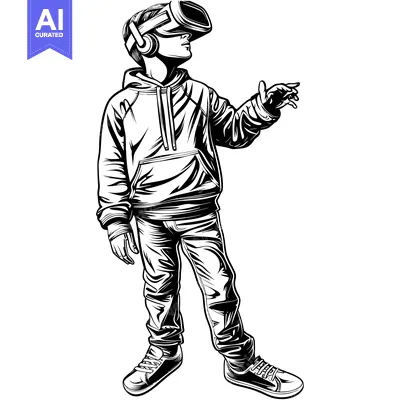 Aset premium populer: A Black and White Illustration of a Person Wearing a VR Headset