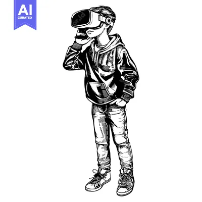 Aset premium populer: A Teenager Wearing a VR Headset and Hoodie