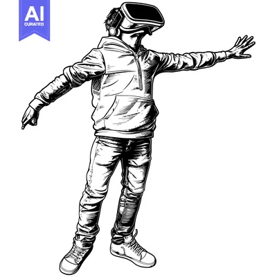 Aset premium populer: A Person Experiencing Virtual Reality With Arms Outstretched