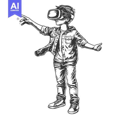 Aset premium populer: A young person wearing a virtual reality headset and interacting with