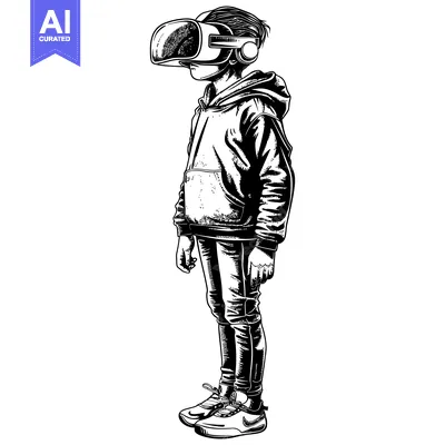 A person wearing a virtual reality headset standing in a relaxed pose.