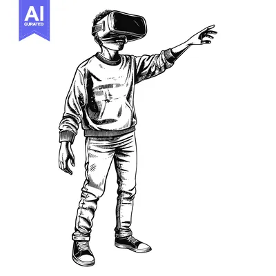 Aset premium populer: A Person Wearing Virtual Reality Goggles Reaches Out with Their Hand
