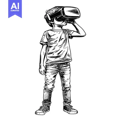A Young Boy Wearing Virtual Reality Headgear