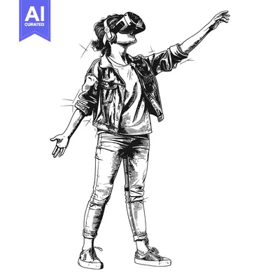 Aset premium populer: A Person Wearing a VR Headset and Reaching Out with Their Hand