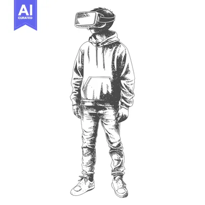 A Hand-Drawn Illustration of a Person Wearing a VR Headset