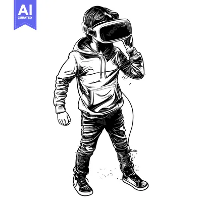 Aset premium populer: Black and White Illustration of a Person Wearing a VR Headset