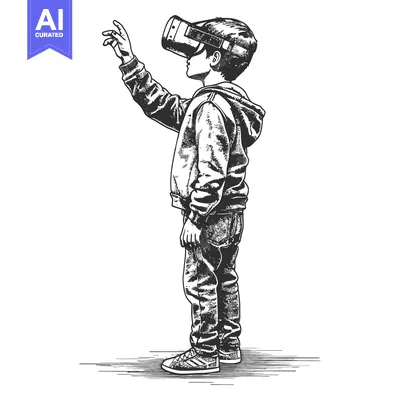 Aset premium populer: A young boy wearing a VR headset interacting with a virtual world