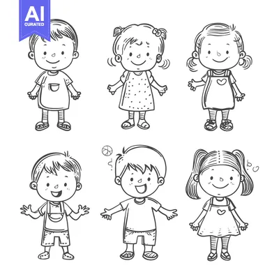 Aset premium populer: A Group of Cartoon Children with Happy Expressions
