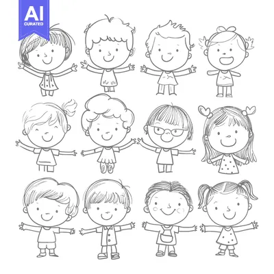 Premium design asset: A Collection of Hand-Drawn Illustrations of Children with Open Arms