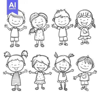 Premium design asset: Hand-drawn Illustration of Eight Smiling Children