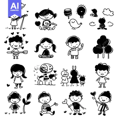 Popular premium asset: Hand-Drawn Illustrations of Children Engaged in Various Activities