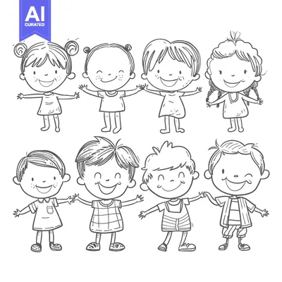 Aset desain premium: A Group of Happy Children Holding Hands