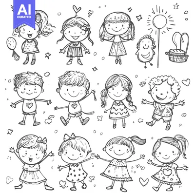 Popular premium asset: Playful Children with Hand-Drawn Style and Various Accessories