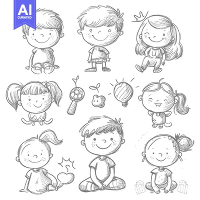 A Collection of Hand-Drawn Sketches Depicting Playful Children