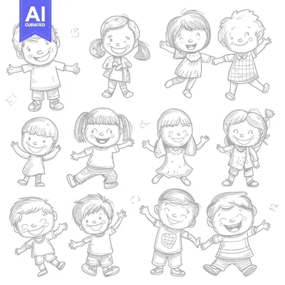 Premium design asset: Hand-drawn Sketch of Ten Smiling Children