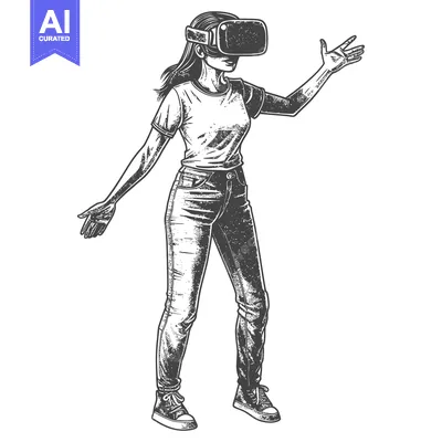 A Woman Wearing a VR Headset and Reaching Out with Her Hand