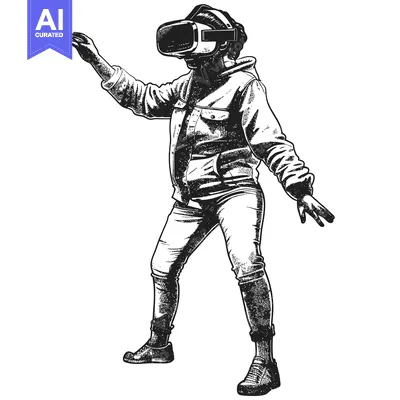 A Person Wearing a Virtual Reality Headset Reaching Out with Their Han