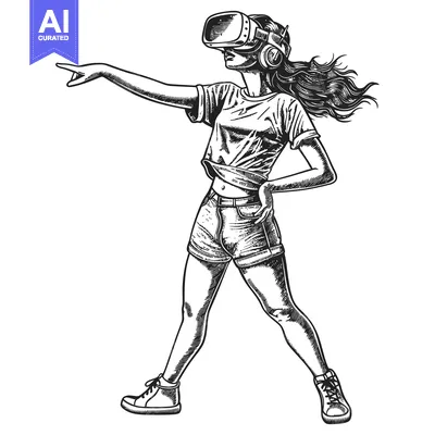 Aset premium populer: Woman Wearing VR Headset and Pointing with Her Hand