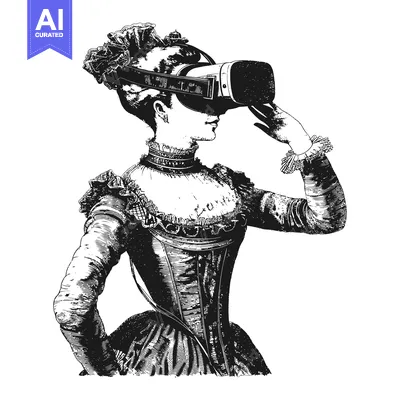 Aset desain premium: A Victorian Woman Wearing a Virtual Reality Headset