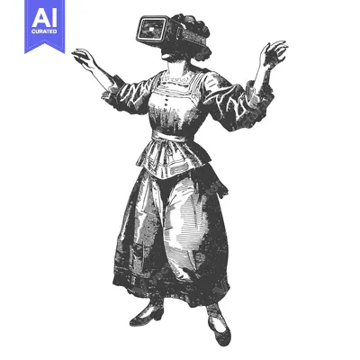Aset desain premium: A Woman Wearing a Vintage-Style Virtual Reality Headset