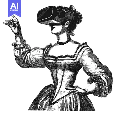 Aset premium populer: A Woman in a Vintage Dress Wearing a Virtual Reality Headset