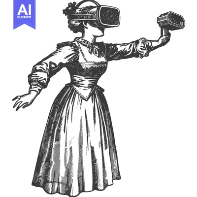 Aset premium populer: Victorian Woman Experiencing Virtual Reality with a VR Headset and Con