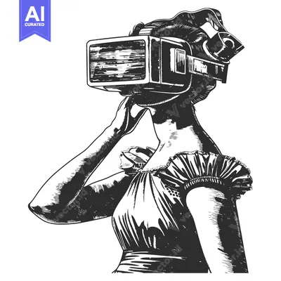 Aset desain premium: Woman Wearing a Retro-Style Virtual Reality Headset