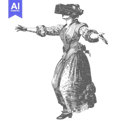 Aset desain premium: A Woman in an Antique Dress Using a Modern VR Headset