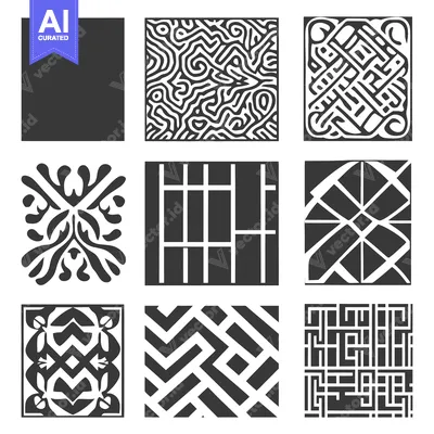 Aset desain premium: Nine Abstract Black and White Geometric Tile Patterns