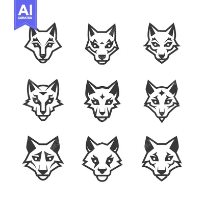 Aset premium populer: Nine Abstract Black and White Wolf Head Illustrations