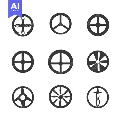 Aset desain premium: Nine Abstract Circular Symbols with Geometric Patterns