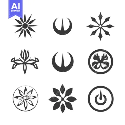 Aset desain premium: Nine Abstract Floral and Geometric Shapes in Black on White