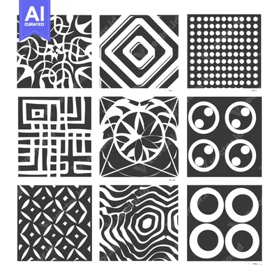 Aset desain premium: Nine Abstract Geometric Designs in Black and White