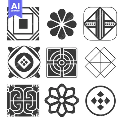 Aset premium populer: Nine Abstract Geometric Patterns in Black and White