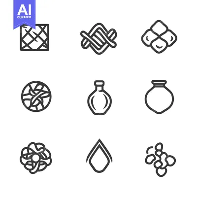 Premium design asset: Nine Abstract Geometric Shapes in Black and White Outline