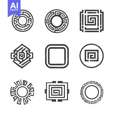 Aset desain premium: Nine Abstract Geometric Shapes with a Maze Pattern