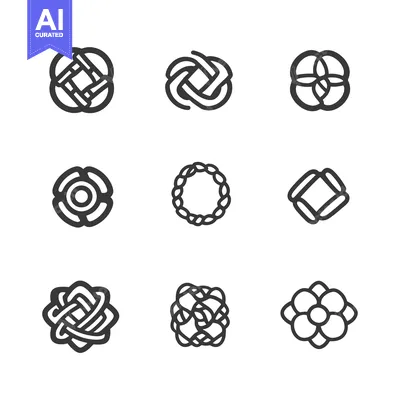 Aset premium populer: Nine Abstract Geometric Shapes with Interlocking Lines